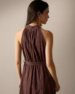 Vestido Bordado Cuello Halter